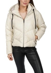 LOVE TOKEN SAMI PUFFER FAUX LEATHER JACKET IN BEIGE