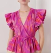 DEREK LAM 10 CROSBY EMBER V-NECK WRAP TOP IN FUCHSIA MULTI