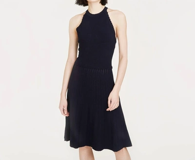 AUTUMN CASHMERE RACERBACK HALTER DRESS WITH SCALLOP EDGE IN NAVY
