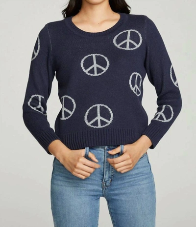 Chaser All Over Peace Sweater In Navy Blue