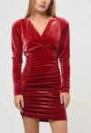 GREYLIN ARYA RUCHED VELVET DRESS IN RED