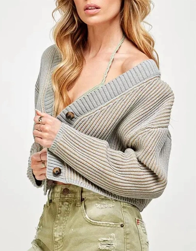 Miss Love Two Tone Knit Cardigan In Grey