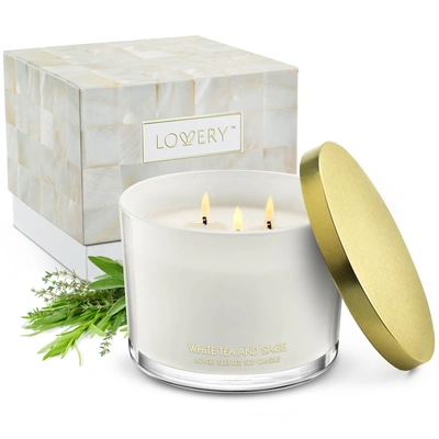 Lovery Deluxe White Tea & Sage Candle Gift Set, 3 Wick Aromatherapy Candles