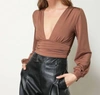 Line And Dot Good Vibes Bodysuit In Chocolate In Gold
