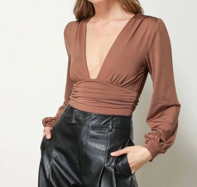 Line And Dot Good Vibes Bodysuit In Chocolate In Gold