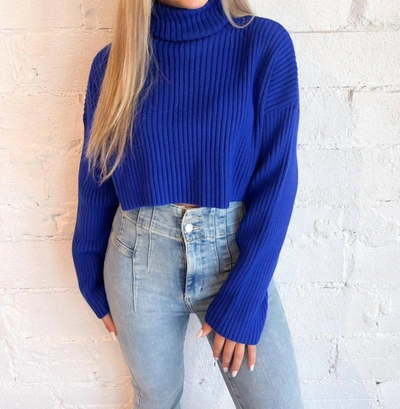 Idem Ditto Toasty Babe Turtleneck Crop Sweater In Blue