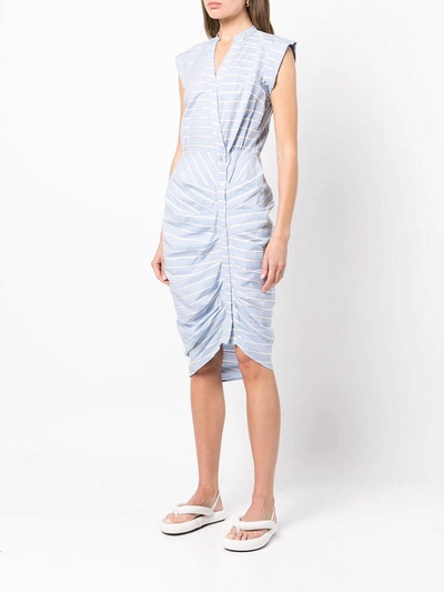 Veronica Beard Ruched Shirt Dress In Blue/white