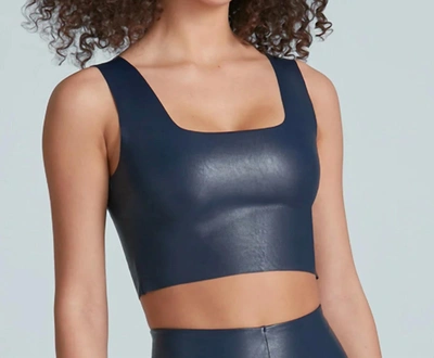 Commando Women's Faux Leather Squareneck Crop Top In Navy In Blue
