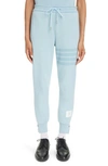 Thom Browne 4-bar-stripe Cotton Track Pants In Light Blue