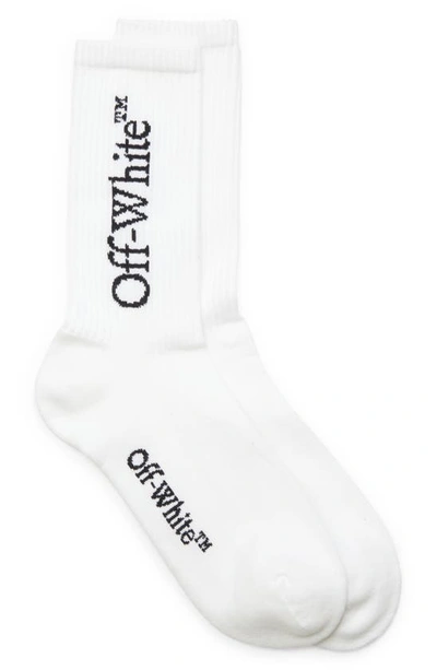 Off-white Bookish Logo Mid Calf Socks In White Black