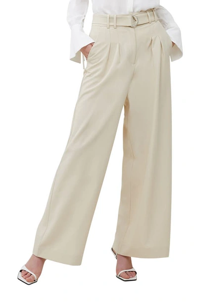 French Connection Everly Belted Wide Leg Suit Trousers In White