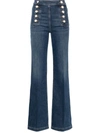 Elisabetta Franchi Palazzo Jeans Featuring Button Placket In Blue Vintage