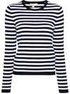 Michael Kors Striped Crewneck T-shirt In Blu E Bianco
