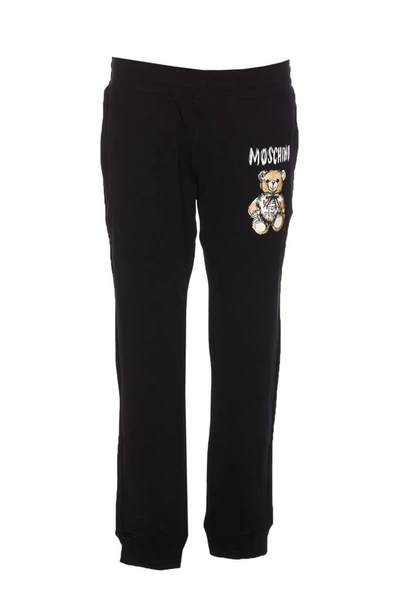 Moschino Teddy Bear-print Cotton Track Trousers In Black