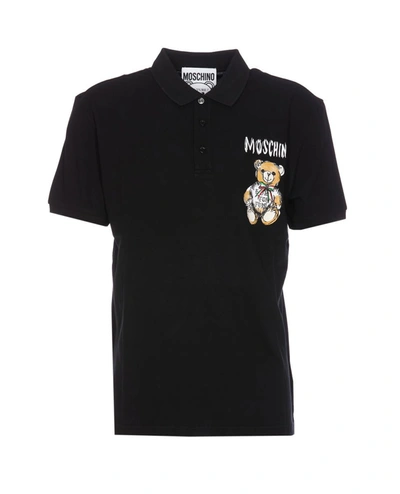 Moschino Drawn Teddy Bear Polo Shirt In Black