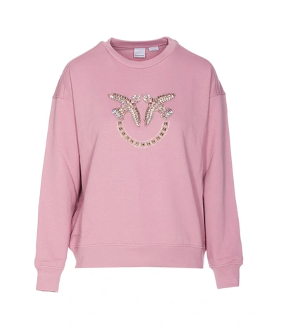 Pinko Rhinestone-embellished Cotton Sweatshirt In Pink