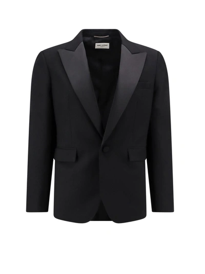 Saint Laurent Oversized Satin-lapel Wool Tuxedo Jacket In Black