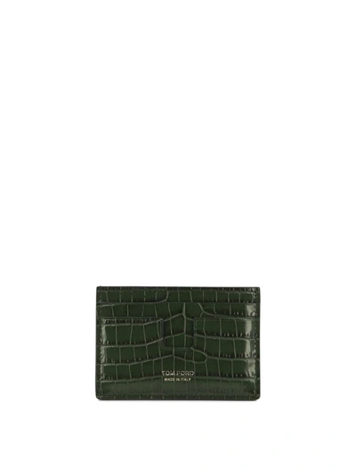 Tom Ford Croco T-line Card Holder In Green