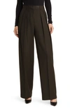 THEORY PLEATED STRAIGHT LEG WOOL PANTS