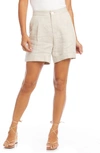 Karen Kane Pleated High Waist Linen Shorts In Oatmeal