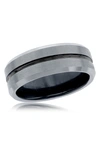 Blackjack Matte & Polished Silver And Black Stripe Tungsten Ring In Silver/black