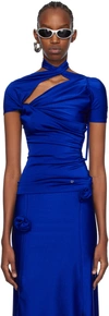 COPERNI BLUE ASYMMETRIC DRAPED T-SHIRT