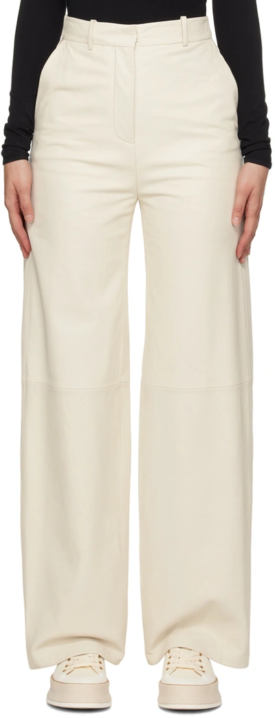 Hugo Boss Off-white Wide Leg Leather Pants In 118 Open White