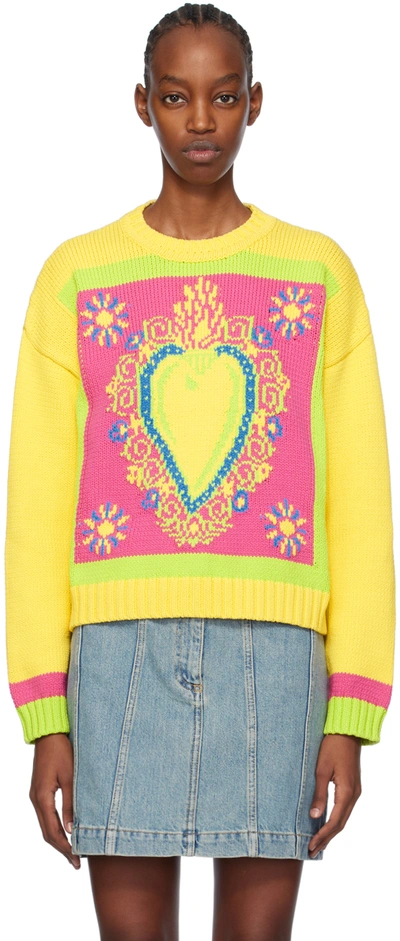 Moschino Yellow Intarsia Sweater In A1027 Fantasy Yellow