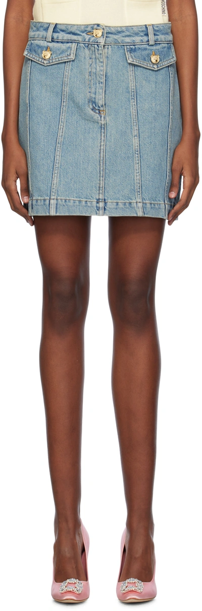 Moschino Blue Faded Denim Miniskirt In A0281 Blue