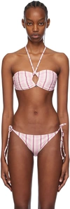 GANNI WHITE & PINK STRIPED BIKINI TOP