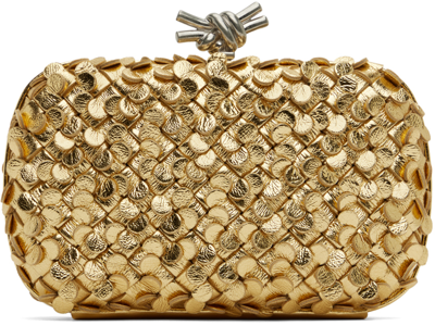 Bottega Veneta Knot Leather Clutch In Gold