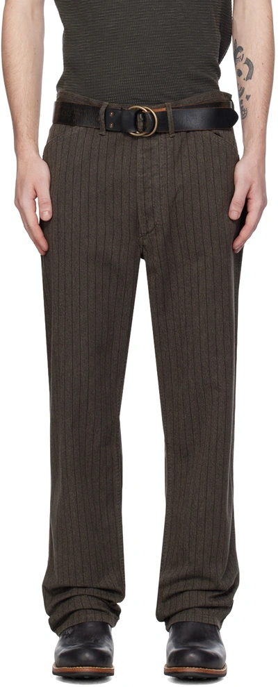 Rrl Brown Pinstripe Trousers In Black/white