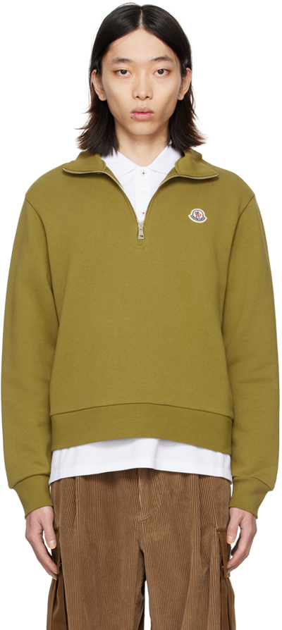 Moncler Khaki Patch Sweater In Olive Amber 81o