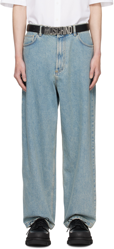 Moschino Wide Leg Cotton Denim Jeans In 블루