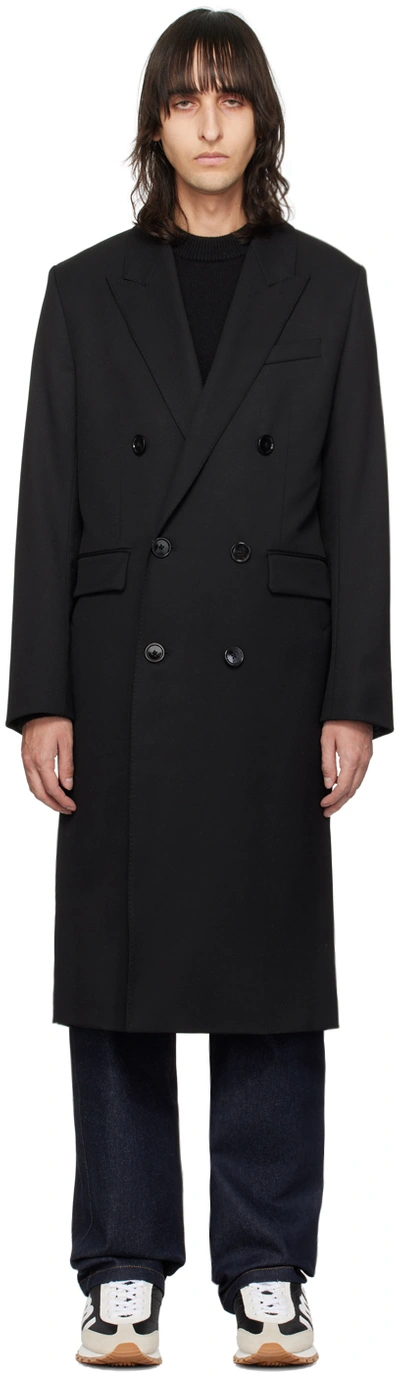 Ami Alexandre Mattiussi Black Double-breasted Coat In Black/001
