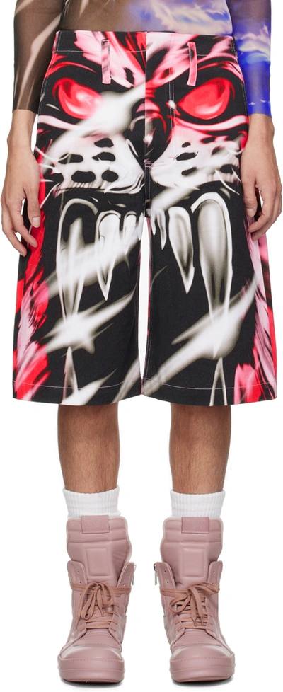 Gerrit Jacob Red & White Printed Denim Shorts In Red/pink