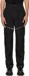 Juntae Kim Black Laser-slashed Flower Trousers In Black