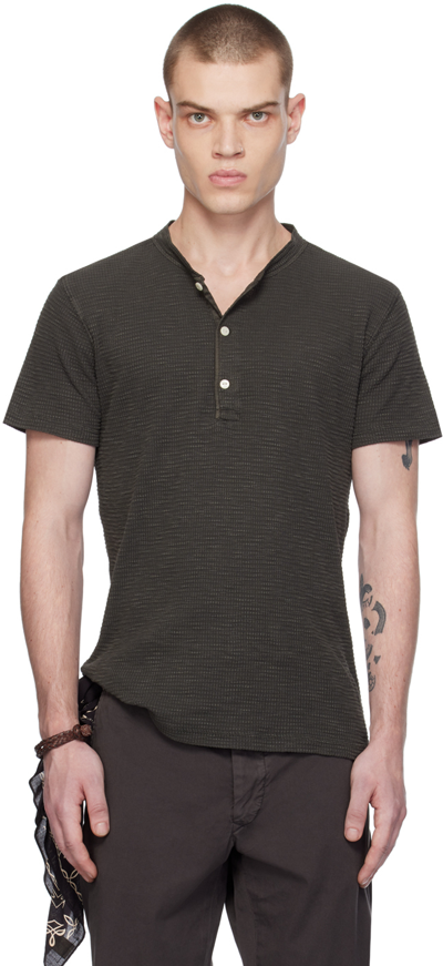 Rrl Black Three-button Henley In Faded Black Canvas