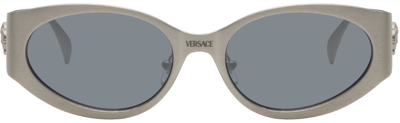 Versace Silver 'la Medusa' Oval Sunglasses In 12666g Silver