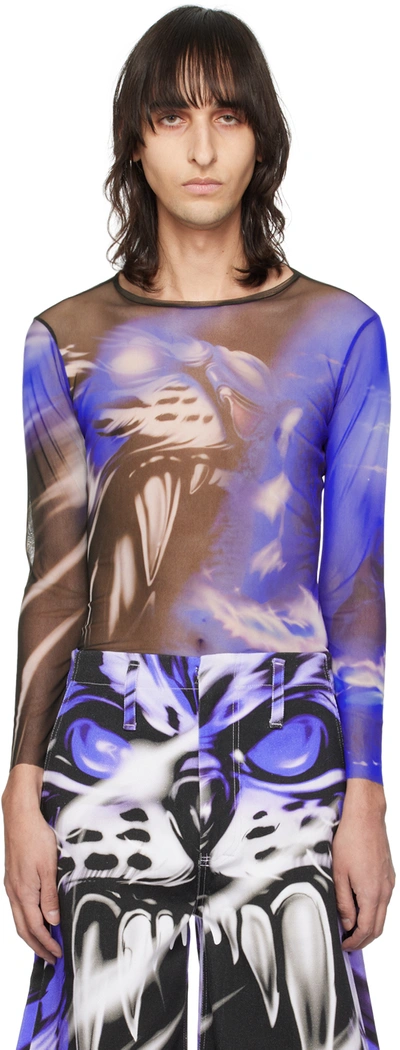 Gerrit Jacob Blue & Black Printed Long Sleeve T-shirt In Blue/black