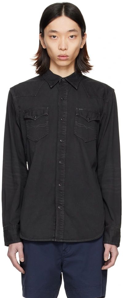 Polo Ralph Lauren Garment-dyed Denim Western Shirt In Black  