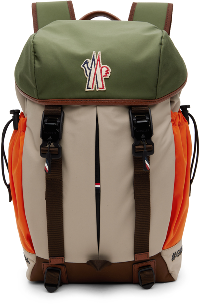 Moncler Gray & Khaki Patch Backpack In Multi