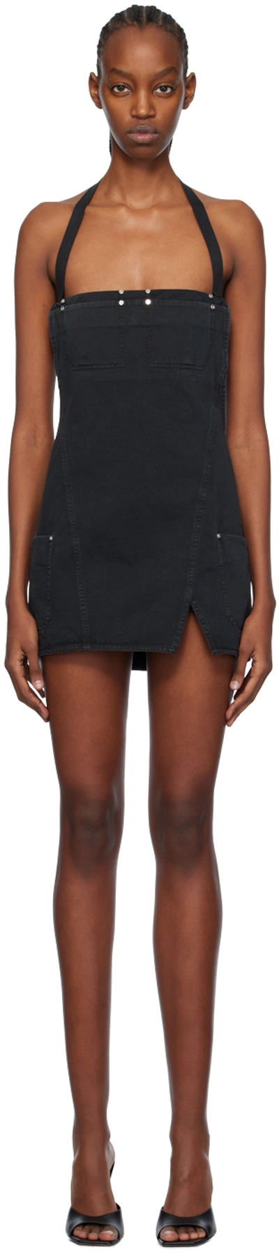 Dion Lee Black Apron Minidress In Washed Black