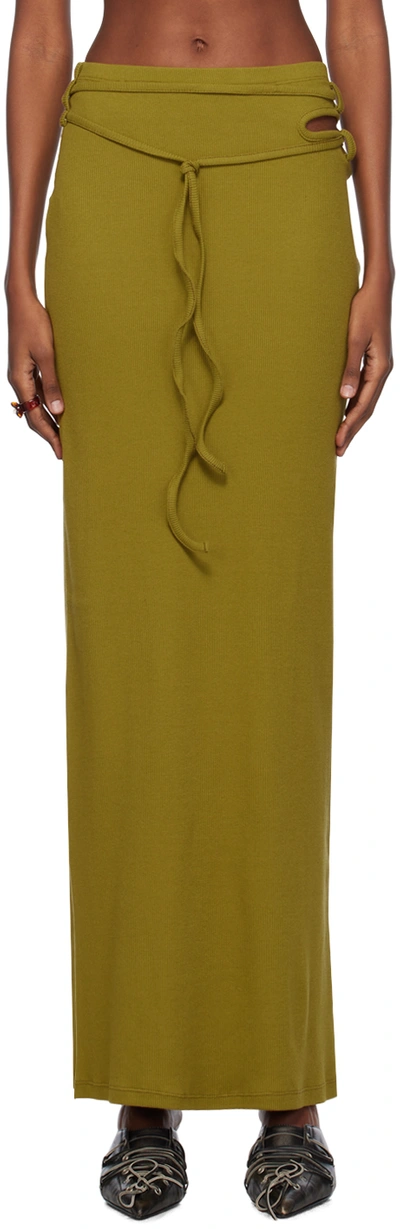 Ottolinger Khaki Rib Maxi Skirt In Military Green