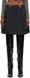 Dion Lee Black Kilt Denim Midi Skirt In Washed Black