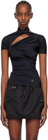 Coperni Black Asymmetric Draped T-shirt In Black