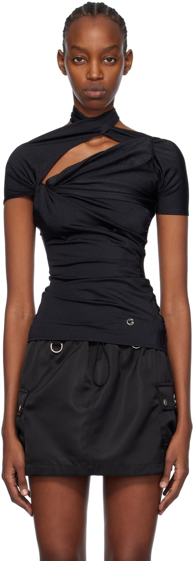 Coperni Black Asymmetric Draped T-shirt