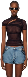 COPERNI BURGUNDY ASYMMETRIC DRAPED T-SHIRT