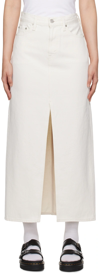 LEVI'S WHITE ANKLE COLUMN DENIM MIDI SKIRT