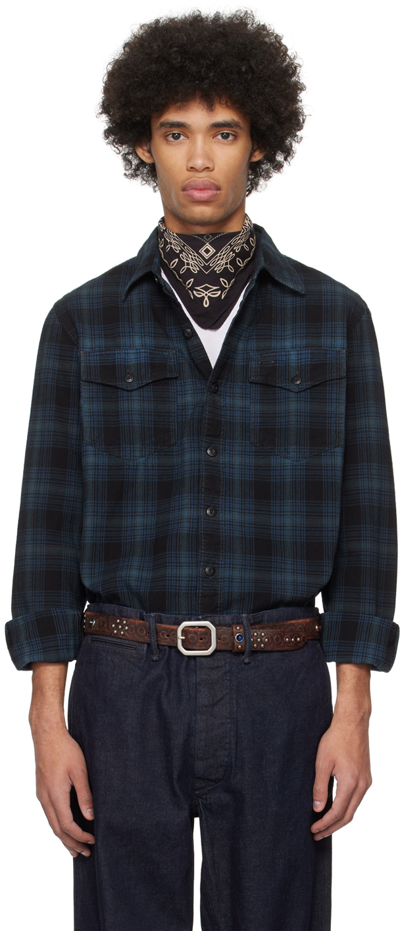 Rrl Blue & Black Plaid Shirt In Rl-700 Blue/black